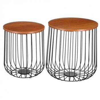 Duo de tables d’appoint ERRANO – Métal noir, décor chêne brut