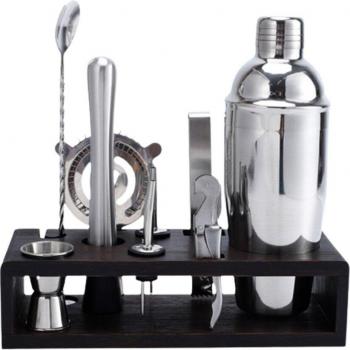 Coffret de Bar à Cocktail en acier inoxydable 550ml, 10 pièces, avec support en bois