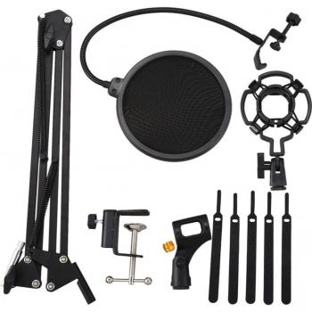 Soporte de micrófono con clip y bridas para cables