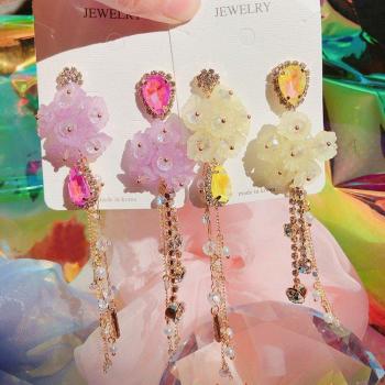 Aretes de Borla de Cristal y Diseño Floral