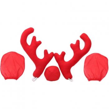 Car Christmas Decoration Kit with Red Plush Reindeer Antlers, Nose & Mirror Cover