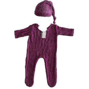 2-Piece Knit Newborn Suit with Jumpsuit and Beanie