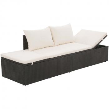 Garten-Lounge-Bett mit Kissen und Polster Schwarz