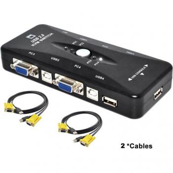 Ingelon 4 Port USB KVM Switch with VGA and USB Cables