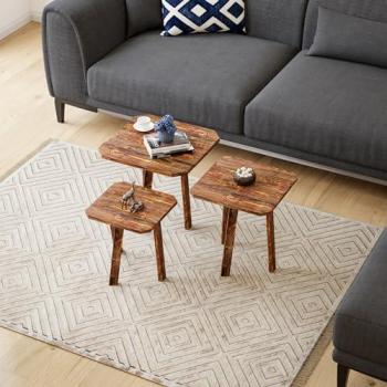Trio de tables basses Masku en pin 40-50 cm
