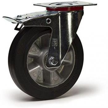Roulette pivotante à frein 125 mm caoutchouc élastique 200 Kg