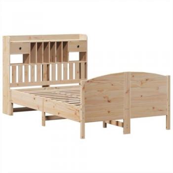 Bookcase Bed Frame 135x190 cm Double Solid Pine Wood