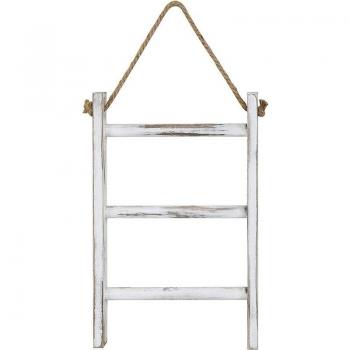 Farmhouse Style Wall-Hanging Towel Ladder with Adjustable Rope