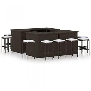 Elegantes 16-tlg. Gartenbar-Set mit Kissen aus Poly Rattan Braun