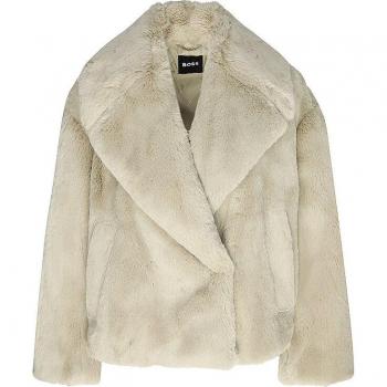 BOSS Women's Oversized Beige Faux Fur Coat
