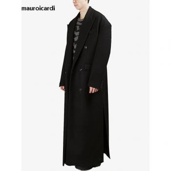 Abrigo Grueso Negro para Hombre Doble Pecho Extra Largo Moda Coreana 2023