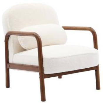 Sillón escandinavo de hevea, tela sintética, modelo Amelie, color crema, 66x82x77 cm