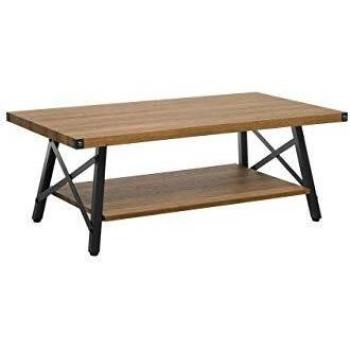Table Basse Carlin 100 x 55 cm Moderne 2 Plateaux Imitation Bois Foncé