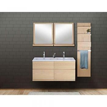 Mueble de baño roble con encimera de resina Enio 120cm + espejo + estante