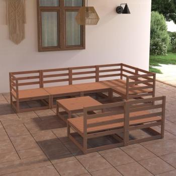 Juego de muebles de jardín 8 piezas marrón miel madera maciza de pino
