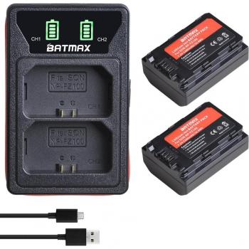 Batería de iones de litio NP-FZ100 2280mAh con cargador USB-C para Sony A6600, a9, a7R III, a7 III