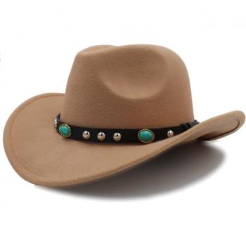 Wollener Cowboyhut für Männer mit Punk-Gürtel und breiter Krempe, Größe 56-58CM