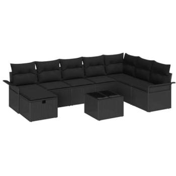 Pack canapé extérieur 9 pièces, coussins inclus, couleur noire