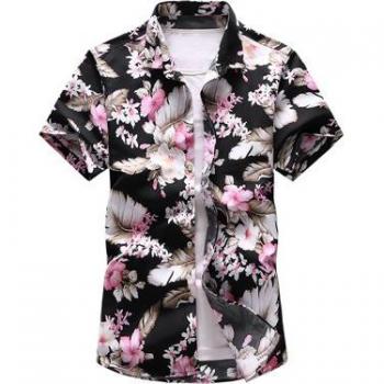 7XL Men's Casual Short Sleeve Floral Print Shirt