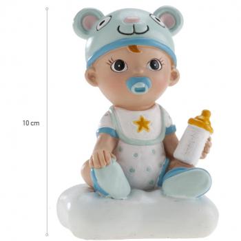Figura de repostería para bautizo de niño con detalles en azul y biberón