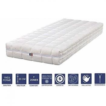 Matelas Confort 90x190 cm – 20 cm Très Ferme – Déhoussable – 7 Points de Soutien – Latexcool HR