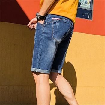 Blaue Katzen-Schnurrbart-Stone-Politur Denim-Hose für Männer – Frühling/Sommer, Kurz, Plusgröße 26–40