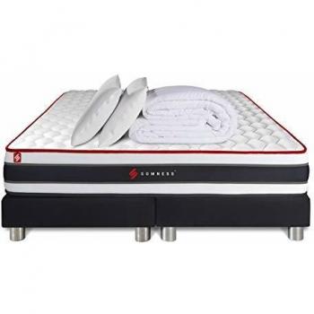 Matelas Energy 200x200 + Base de lit Noir 100x200 + Couette + Oreillers