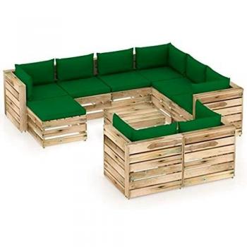 VidaXL Set di Arredo Giardino 10 Pz con Cuscini Verde Impregnato