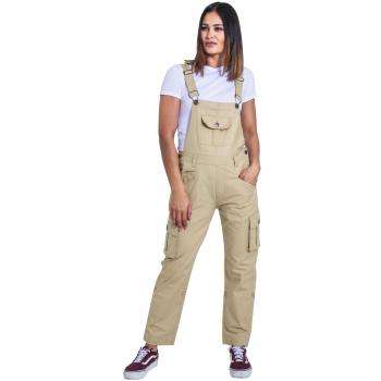 Women's Beige Dungaree Bib Overalls (Uskees) – Sand Color, Roll-Up Legs