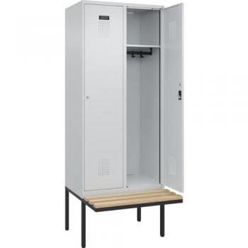 Armoires vestiaires Evolo Plus double, largeur 400 mm, banquette aérienne, 800 × 815 × 2120 mm, cylindre, gris clair