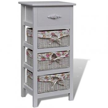 Armario con un cajón y tres cestas madera paulownia blanca