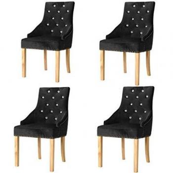VidaXL 4 Pezzi di Sedie da Pranzo in Rovere Massiccio con Braccioli e Rivestimento in Velluto Nero, Modello 4X
