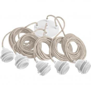 Hoopzi 3,5 m Hängende Deckenlampe – Retro Industrial Design, Textilkabel, 5 E27 Fassungen