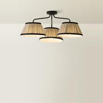 Clara Black Trio‑Arm Ceiling Lighting System with Pleated Shades