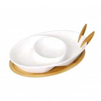 Abbraccio Antipasti (porcellana) con base in bamboo e 2 forchette – Brandani