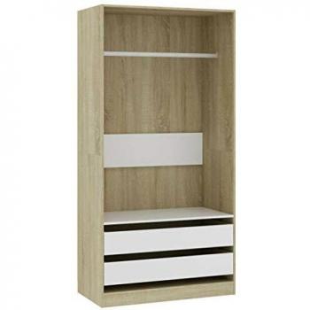 Armario de Madera Aglomerada Color Blanco y Roble 100x50x200 cm