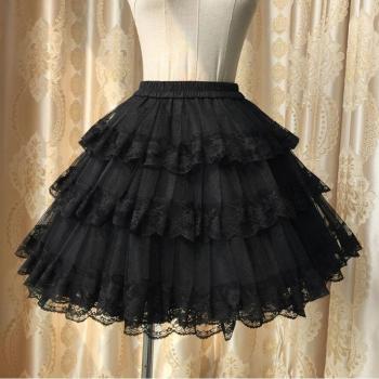 Falda abombada estilo Lolita para mujer, encaje de organza, tutú en capas, color blanco/negro