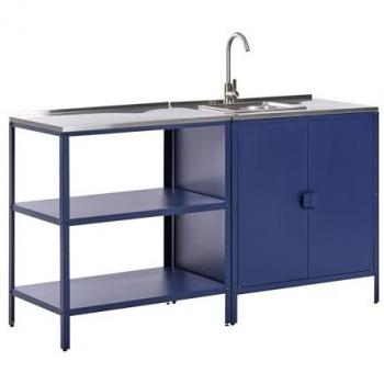 Isla y Armario de Cocina Beliani Exterior con Fregadero Azul Vilama