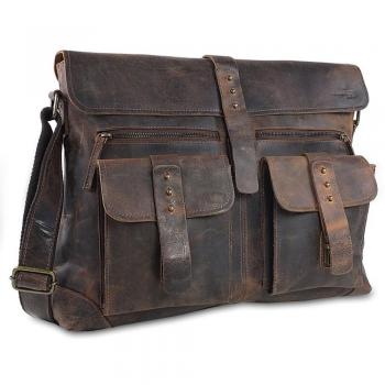 Greenland Nature Leder‑Messenger Tasche Classic 41 cm – Braun, 17 l