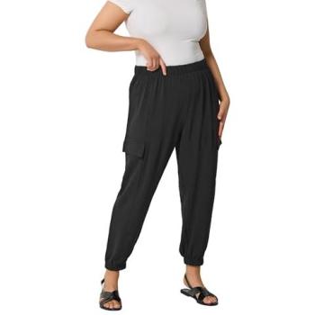Black Women's Cargo Joggers with Twill Fabric – 18