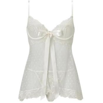 Ivory Polka Dot Lace Bon Bon Babydoll Lingerie Set for Women