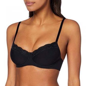 Hanro Sujetador de Algodón con Encaje, Negro, Talla 95C