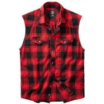Brandit Sleeveless Checkshirt Kurzarmhemd rot schwarz