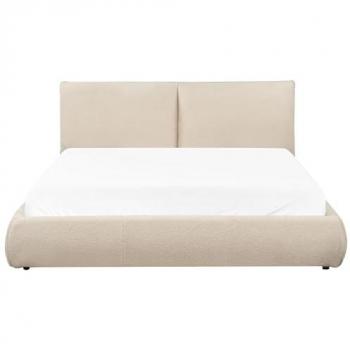 Beliani Bouclé Upholstery King Bed – 5ft3, Light Beige