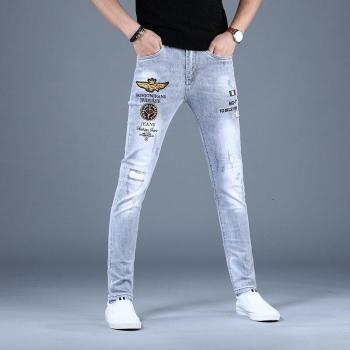Men's Streetwear Embroidered Denim Trousers