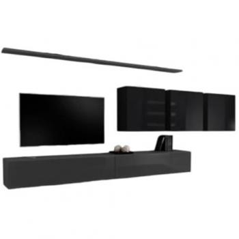Mise en scène TV murale SWITCH VII – Gris Noir – 5 Compartiments – Brillance
