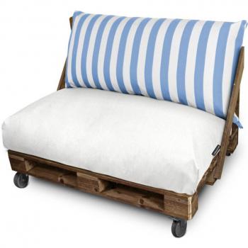 Cojín de Paleta Blanco‑Azul Cielo HAPPERS: Asiento liso + Respaldo rayado