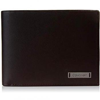 Calvin Klein Men's Smooth Plaque Wallet, 5‑cc Capacity, Coin Pocket – Black