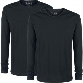 T‑shirt manches longues Black Premium – Pack double hauts noirs – Ras du cou et col en V – variantes S à 4XL – Homme