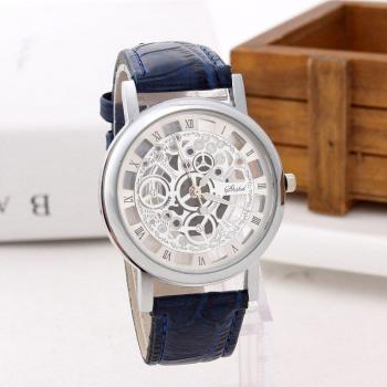 Men's Leather Band Skeleton Watch